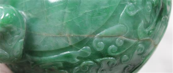 A good Chinese archaistic green jadeite censer and cover, Ding, 19th / 20th century, weight 1.6kg, width 16.7cm, height 13cm